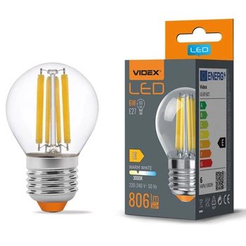 Żarówka LED E27 G45 Kulka 6W = 60W 806lm 3000K Ciepła 360° FILAMENT Videx