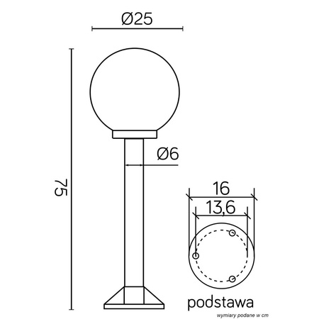 Lampa Ogrodowa Zewnętrzna Stojąca SŁUPEK Kule K 5002/3/K 250 E27 75cm Su-Ma