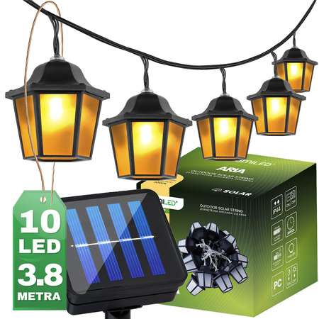 Girlanda Solarna Ogrodowa 10x LED Latarenka 3.8m 3000K Ciepła ARIA LUMILED