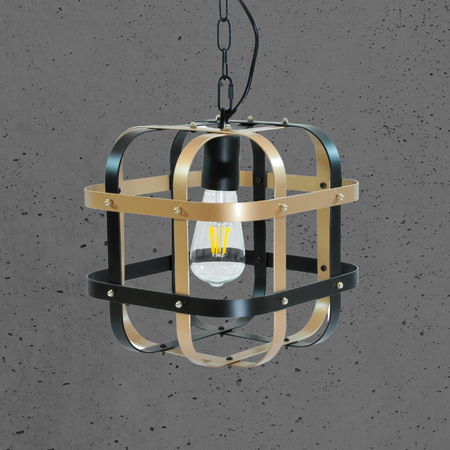 LAMPA Wisząca SUFITOWA KLATKA E27 Czarno-złota GOLDLUX (Polux)