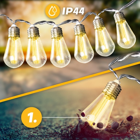 Girlanda Solarna Ogrodowa 20x LED Ozdobne Żarówki 5,69m Ciepła 3000K HELIC LUMILED