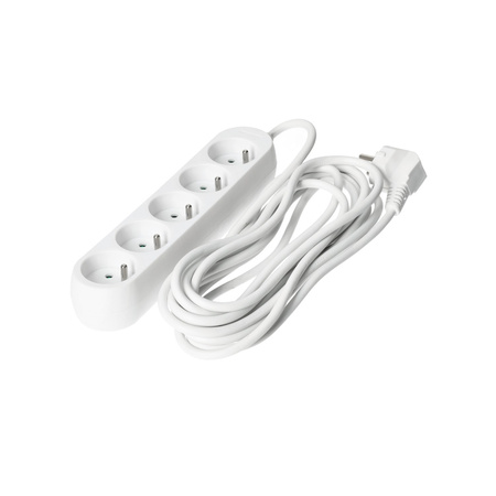 Przedłużacz Sieciowy Wtyk 5x Gniazdo z Uziemieniem Listwa Zasilająca 5m Biały Linea Kobi