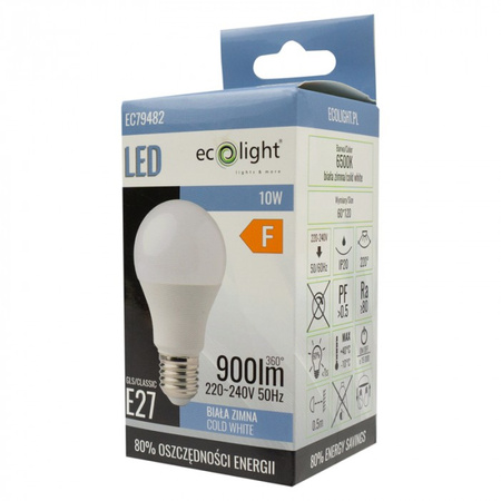 Żarówka LED A60 E27 10W 900lm 6500K Zimna Ecolight