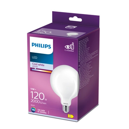 Żarówka LED E27 Kula G120 13W = 120W 2000lm 4000K Neutralna FILAMENT LED Classic Philips