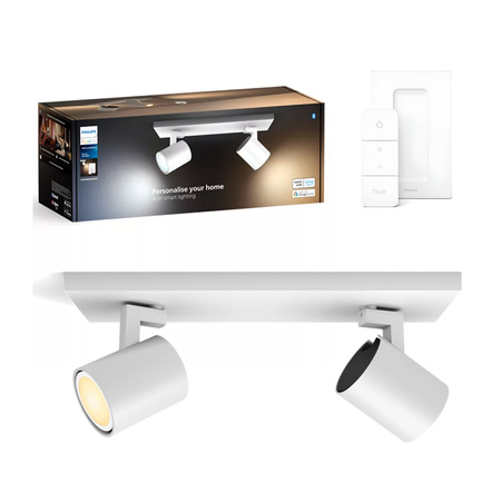 Lampa sufitowa Reflektor LED Spot Runner Biały 2x 4.2W CCT PHILIPS HUE Bluetooth Zigbee + Przełącznik Dimmer Switch