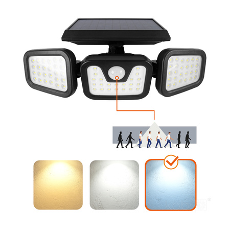 Naświetlacz LED Solarny Zewnętrzny Ogrodowy 1.5W lm 6000K Zimny z Czujnikiem Ruchu i Zmierzchu IP44 Czarny Glow Kobi