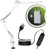 ZESTAW Lampka Biurkowa LED 8W CCT USB Ściemnialna COSMI Biała z uchwytem + Adapter USB 5V/1A DC LUMILED