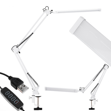Lampka Biurkowa Kreślarska Stołowa LED 8W CCT USB Ściemnialna COSMI Biała z uchwytem Lumiled
