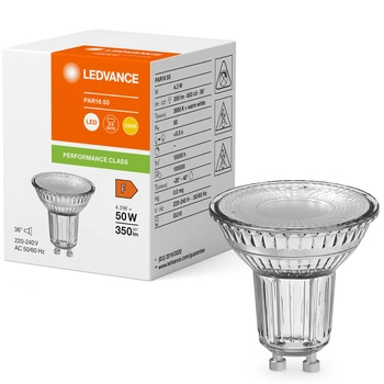 Żarówka LED GU10 4,3W = 50W 350lm 3000K Ciepła 36° Szklana LEDVANCE Performance Class