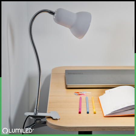 Lampka Biurkowa Stołowa Regulowana DONA Szkolna Nocna E27 Klips Biała LUMILED