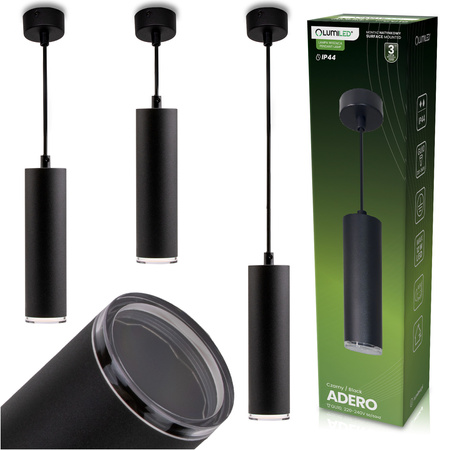 Lampa Wisząca Sufitowa LED GU10 Żyrandol Reflektor Tuba Zwis IP44 ADERO Czarny LUMILED