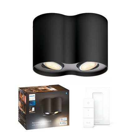 Oprawa Sufitowa Natynkowa LED Spot Pillar Czarny 2x4.2W CCT PHILIPS HUE Bluetooth Zigbee + Przełącznik Dimmer Switch