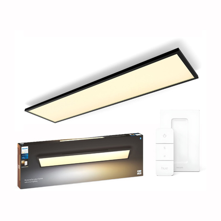 Panel LED Natynkowy Lampa Sufitowa Aurelle Czarna 39W CCT 120x30cm PHILIPS HUE Bluetooth + Przełącznik Dimmer Switch 