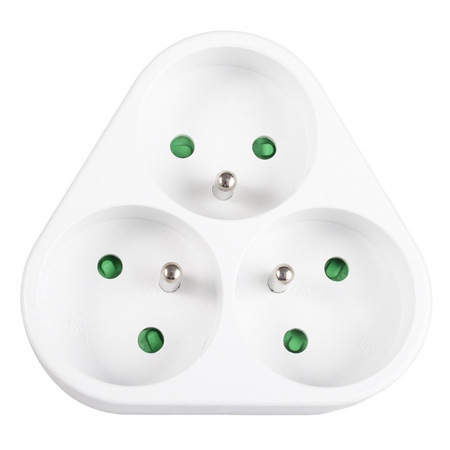 Rozgałęźnik Sieciowy z Uziemieniem 3 Gniazda Bolec Zabezpiecznie Przed Dziećmi Biały