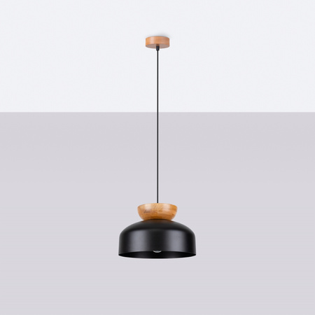 Lampa Sufitowa Wisząca Zwis E27 Okrągła Czarna Brązowa Skandynawska Marion Sollux