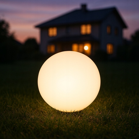 Lampa Ogrodowa Wbijana Zewnętrzna E27 Biała KULA Świetlna 35cm 230V