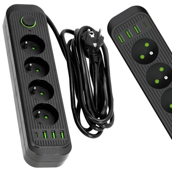 Przedłużacz  CONNECTO 4x230V 3m 4GN Uziemienie Wyłącznik 4xUSB Czarny Kobi