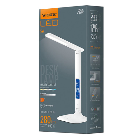 Lampka Biurkowa LED 5W 490lm 5500K Zimna Biała Ściemnialna RIO Videx