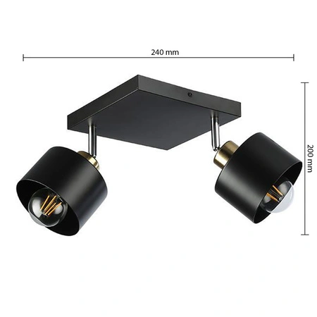 Lampa Sufitowa Spot Tuba Reflektor Oprawa Halogenowa 2x E27 Ruchomy Czarny Miedziany Elza Masterled