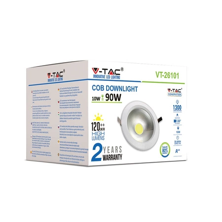 Oprawa LED Podtynkowa Spot 10W 6000K Stała COB VT-26101 V-TAC