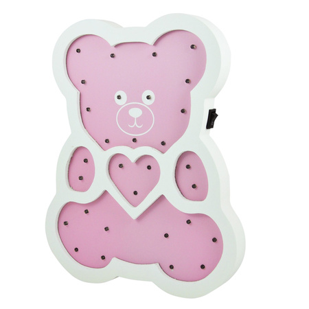 Lampka drewniana nocna dekoracyjna MIŚ RÓŻOWY LED ciepła GOLDLUX (Polux) lampka dla dzieci