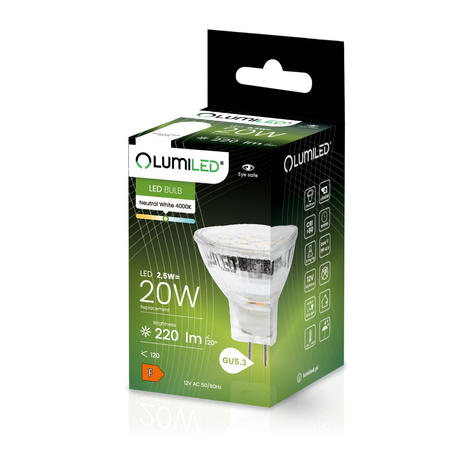 Żarówka LED GU5.3 Reflektor MR11 2,5W = 20W 220lm 4000K Neutralna 120° 12V LUMILED