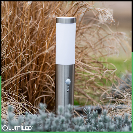 Lampa Ogrodowa Zewnętrzna E27 INOX SŁUPEK 65cm z Czujnikiem Ruchu Lilium LUMILED