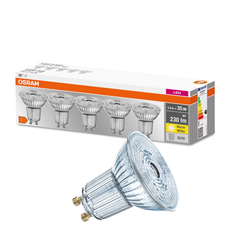 5PAK Żarówka LED GU10 2,6W = 35W 230lm 2700K Ciepła 36° OSRAM Base