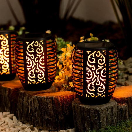 Lampa Solarna Ogrodowa LED Wisząca LATARENKA Płomień IP44 1700K Czujnik Zmierzchu