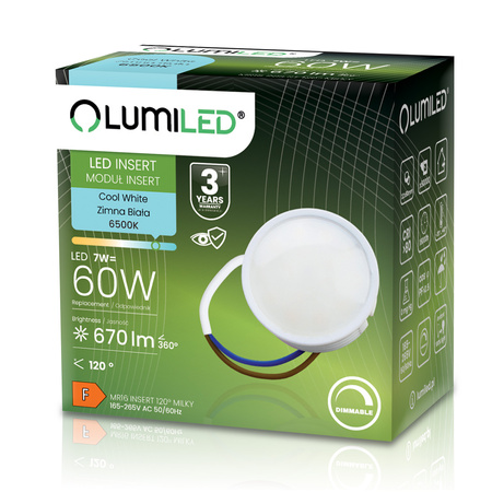 10x Wkład do Opraw LED Żarówka Moduł INSERT Reflektor 7W = 60W 670lm 6500K Zimna 120° Ściemnialna LUMILED