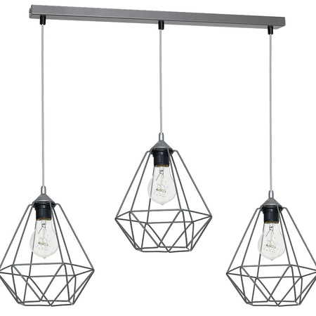 Lampa wisząca BASKET 3xE27 Geometryczny Kształt Loft Szara Koszyk Diament MLP7217 Metal