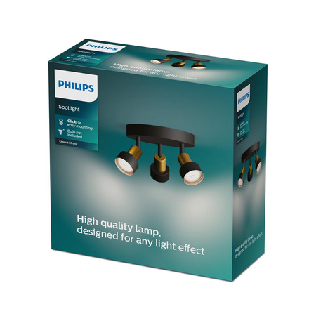 Lampa Sufitowa Reflektor 3x GU10 Czarna-Miedziana Conduit Philips