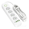 Przedłużacz  CONNECTO 4x230V 3m 4GN Uziemienie Wyłącznik 4xUSB Biały Kobi