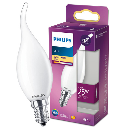 Żarówka LED Płomyk E14 BA35 2.2W = 25W 250lm 2700K Ciepła Filament Mleczna PHILIPS