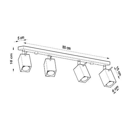 Lampa Sufitowa Oprawa Natynkowa 4x GU10 SPOT TUBA Reflektor Ruchoma Minimalistyczna Kwadratowa Czarna Nowoczesna Merida Sollux