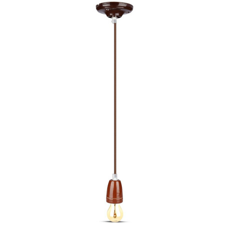 Lampa Wisząca Oprawa E27 Porcelanowy klosz brązowy z kablem VT-7998 V-TAC