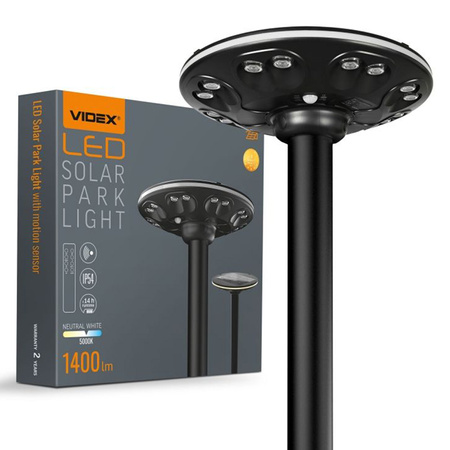 Lampa LED Solarna Uliczna Ogrodowa z Czujnikiem Ruchu 15W 1400lm 3000K-5000K CCT Czarna VL-GLSO-1254-S Videx