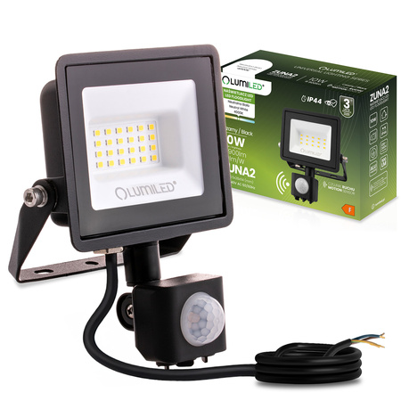 Naświetlacz LED ZUNA2 20W 1800lm 4000K IP44 Czarny Czujnik Ruchu LUMILED