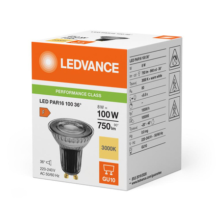Żarówka LED Reflektor GU10 PAR16 8W = 100W 750lm 3000K Ciepła 36° Ledvance