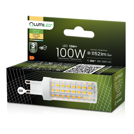 4x Żarówka LED G9 Kapsułka 12W = 100W 1152lm 3000K Ciepła 360° LUMILED