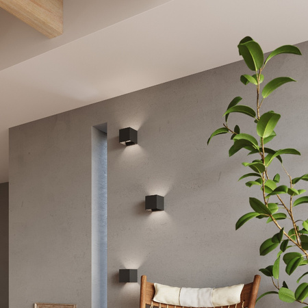 Lampa Ścienna Kinkiet Góra Dół Kwadratowa 3000K Ciepła Czarna Nowoczesna Luca Sollux