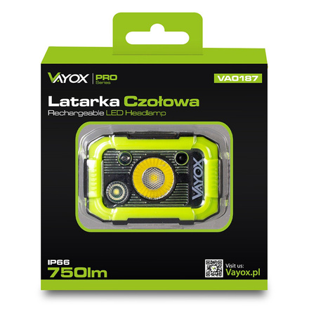 LATARKA Akumulator Czołowa LED 750LM CREE + SMD PRO SERIES VA0187 VAYOX