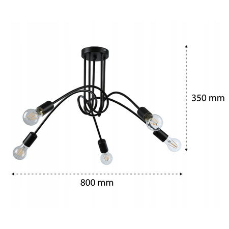 Żyrandol Lampa Oprawa Wisząca Sufitowa Dekoracyjny 5x E27 Czarny Nido Masterled