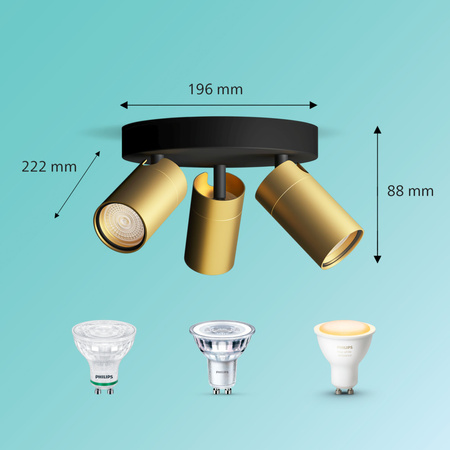 Lampa Sufitowa Reflektor 3x GU10 IP44 Miedziany-Czarny Kosipo Philips