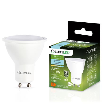 Zestaw 10x Żarówka LED GU10 1,5W = 15W 135lm 6500K Zimna 120° LUMILED