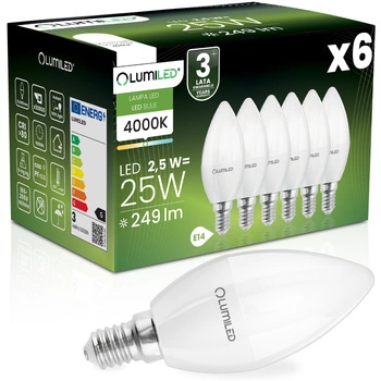 6x Żarówka LED E14 Świeczka B35 2,5W = 25W 249lm 4000K Neutralna 180° LUMILED