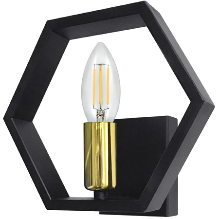 Kinkiet Ścienny Lampa Oprawa Natynkowa E14 Czarny Złoty Honey Sanico Goldlux