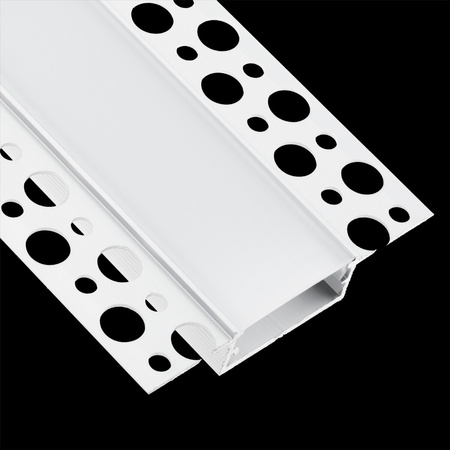 Profil Aluminiowy Podtynkowy Architektoniczny XL Typ P do LED Wpuszczany do Płyt KARTON / GIPS 2m + Mleczny Klosz