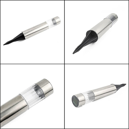 Lampa Ogrodowa LED Solarna Wbijana TUBA stal nierdzewna 6500K 33 cm