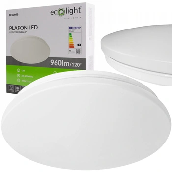 Plafon LED Lampa Sufitowa 12W 960lm 4000K Neutralna IP44 Łazienkowa Ecolight